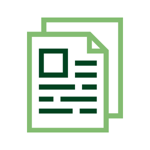 A green icon of an open book with two columns.