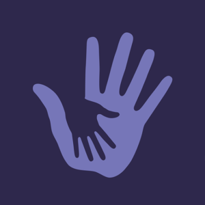 A blue hand with two hands on top of it.